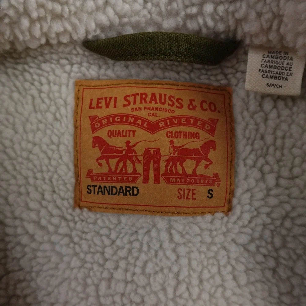 NEW Levis Jacket Mens S Green Canvas Sherpa Lined Trucker Snap Outdoor Work Coat